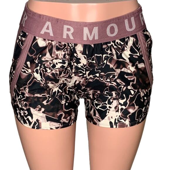 Under Armour Loose Running Shorts Size XS Dusty Pink and Black Abstract Print - Picture 3 of 12